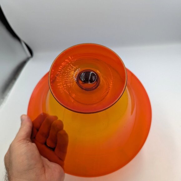 MCM Viking Glass Smooth Persimmon Orange Tangerine Footed Bowl 9" 1960s Fire - Picture 5 of 6